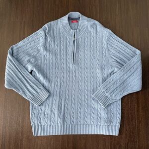 Izod Light Blue Cable-Knit Quarter-Zip Sweater